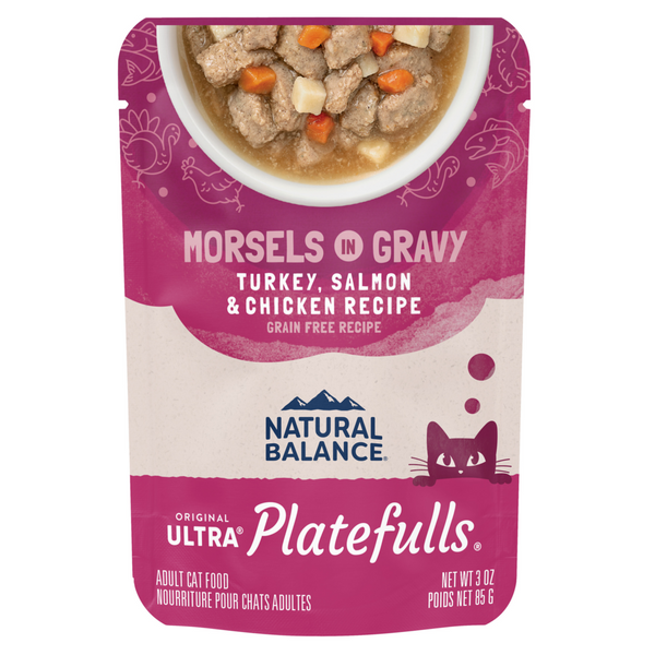 Natural Balance Original Ultra Platefulls Wet Cat Food, Turkey, Salmon & Chicken Morsels in Gravy Recipe