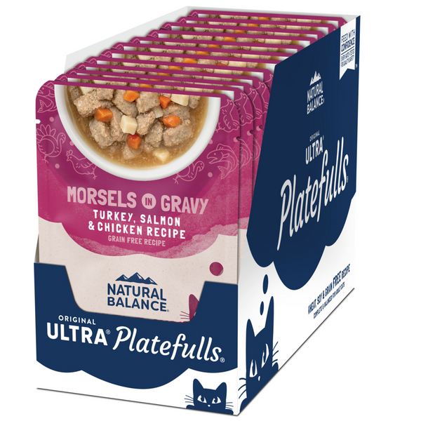 Natural Balance Original Ultra Platefulls Wet Cat Food, Turkey, Salmon & Chicken Morsels in Gravy Recipe