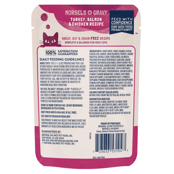 Natural Balance Original Ultra Platefulls Wet Cat Food, Turkey, Salmon & Chicken Morsels in Gravy Recipe
