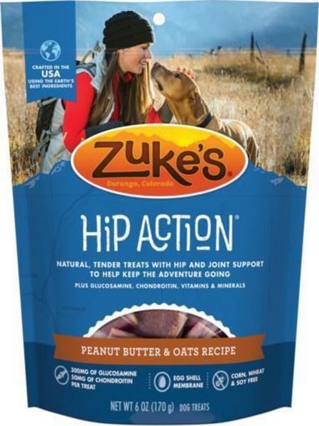 Zukes Hip Action Peanut Butter and Oats Dog Treats Glucosamine and  Chondroitin