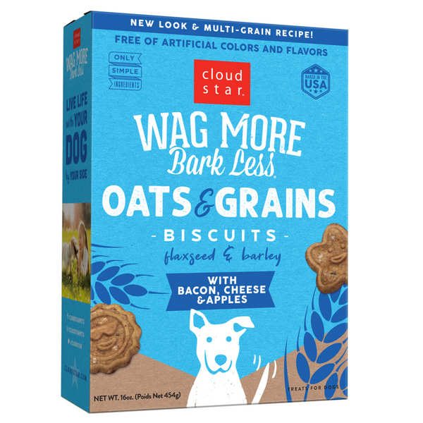 Cloud Star Wag More Bark Less Oats & Grains Crunchy Bacon & Cheese & Apples Dog Treats
