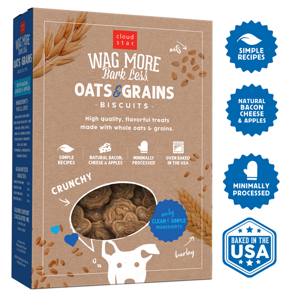 Cloud Star Wag More Bark Less Oats & Grains Crunchy Bacon & Cheese & Apples Dog Treats