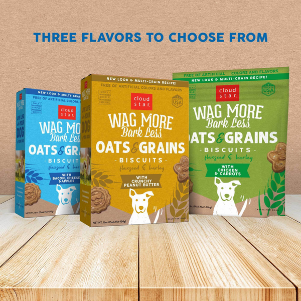 Cloud Star Wag More Bark Less Oats & Grains Crunchy Bacon & Cheese & Apples Dog Treats