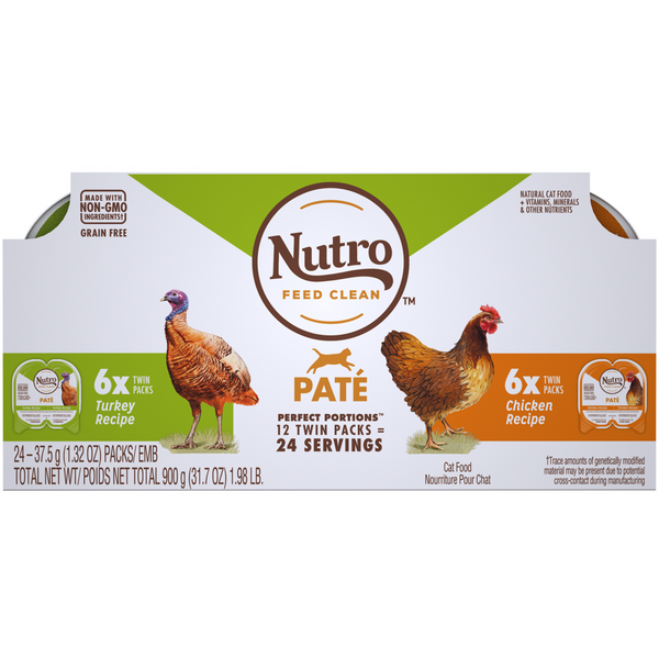 Nutro Perfect Portions Grain Free Turkey Pate and Chicken Pate Wet Cat Food Tray Variety Pack