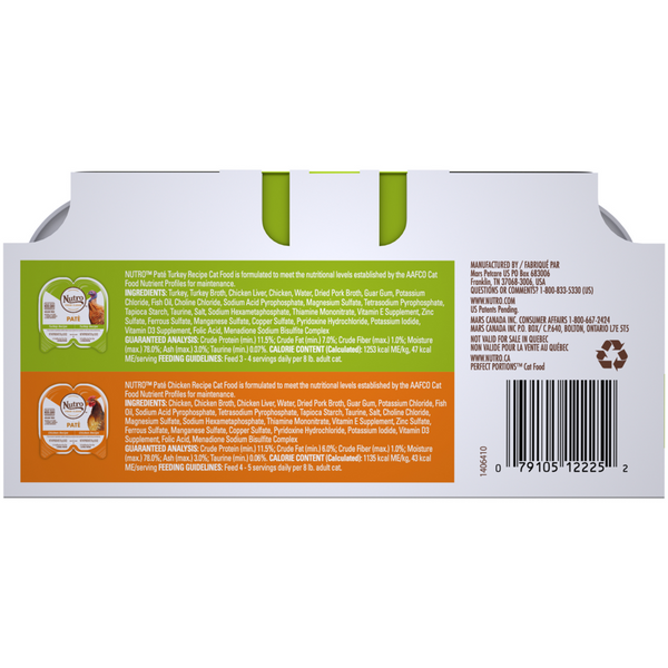 Nutro Perfect Portions Grain Free Turkey Pate and Chicken Pate Wet Cat Food Tray Variety Pack