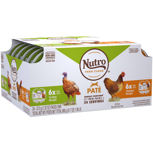 Nutro Perfect Portions Grain Free Turkey Pate and Chicken Pate Wet Cat Food Tray Variety Pack