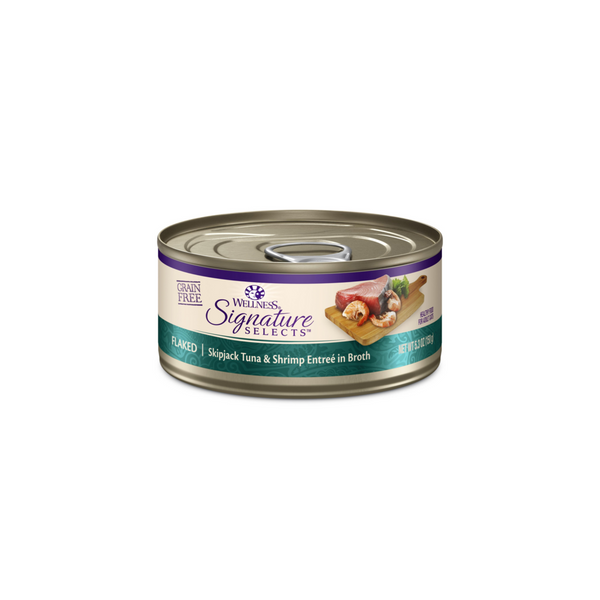 Wellness Signature Selects Grain Free Natural Skipjack Tuna with Shrimp Entree in Broth Wet Canned Cat Food