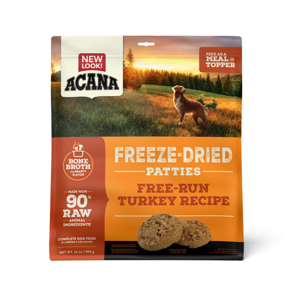 Acana Freeze Dried Dog Food & Topper, Grain Free, High Protein,  Fresh & Raw Animal Ingredients, Free-Run Turkey Recipe, Patties