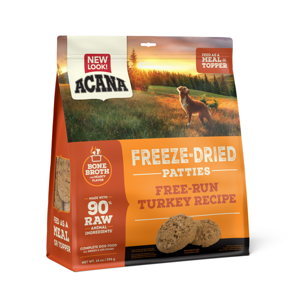 Acana Freeze Dried Dog Food & Topper, Grain Free, High Protein,  Fresh & Raw Animal Ingredients, Free-Run Turkey Recipe, Patties