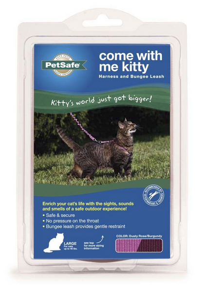 PetSafe Come with Me Kitty Dusty Rose & Burgundy Harness and Bungee Leash for Cats