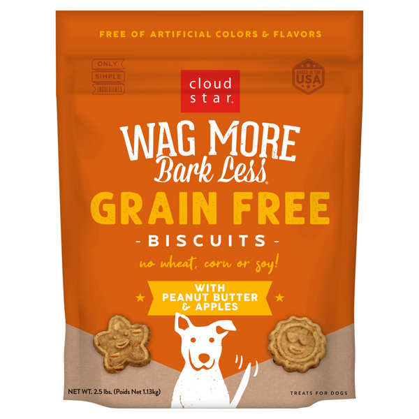 Cloud Star Wag More Bark Less Crunchy Grain Free Peanut Butter & Apples Dog Treats