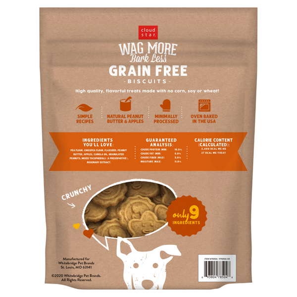 Cloud Star Wag More Bark Less Crunchy Grain Free Peanut Butter & Apples Dog Treats