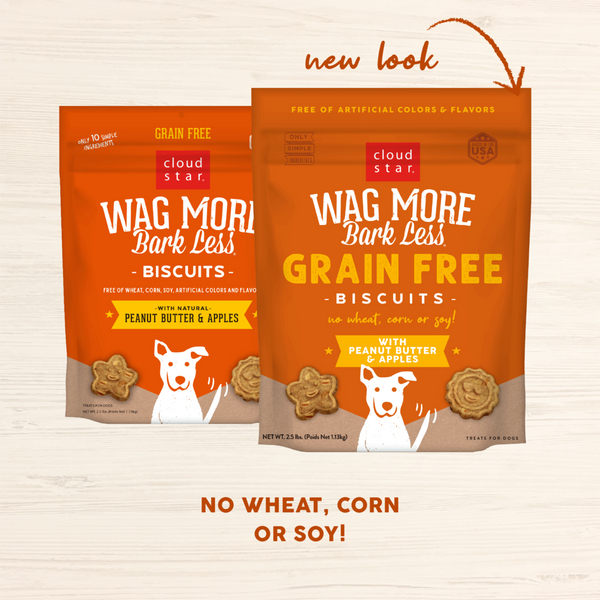 Cloud Star Wag More Bark Less Crunchy Grain Free Peanut Butter & Apples Dog Treats