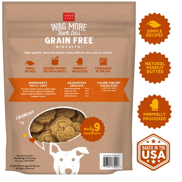 Cloud Star Wag More Bark Less Crunchy Grain Free Peanut Butter & Apples Dog Treats