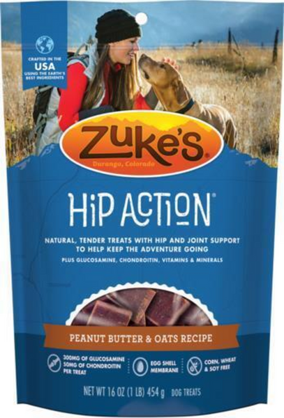 Zukes Hip Action Peanut Butter and Oats Dog Treats Glucosamine and  Chondroitin