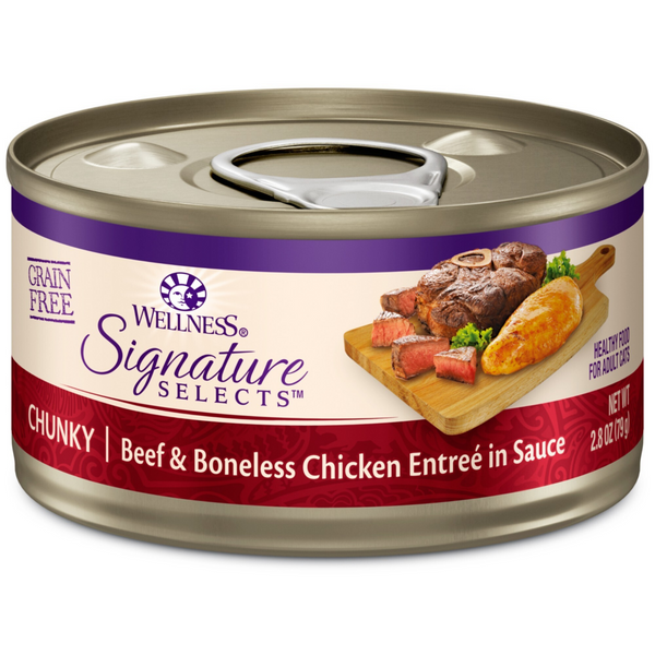 Wellness CORE Signature Selects Natural Grain Free Wet Canned Cat Food, Chunky Beef & Chicken