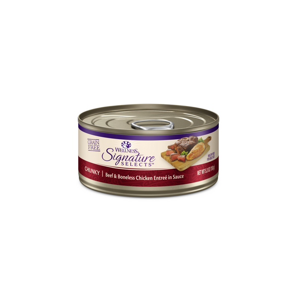 Wellness CORE Signature Selects Natural Grain Free Wet Canned Cat Food, Chunky Beef & Chicken