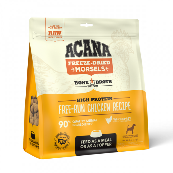 ACANA Freeze Dried Dog Food & Topper, Grain Free, High Protein,  Fresh & Raw Animal Ingredients, Free Run Chicken Recipe, Morsels