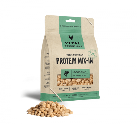 Vital Essentials Freeze Dried Raw Protein Mix In Salmon Recipe Mini Nibs Topper for Dogs